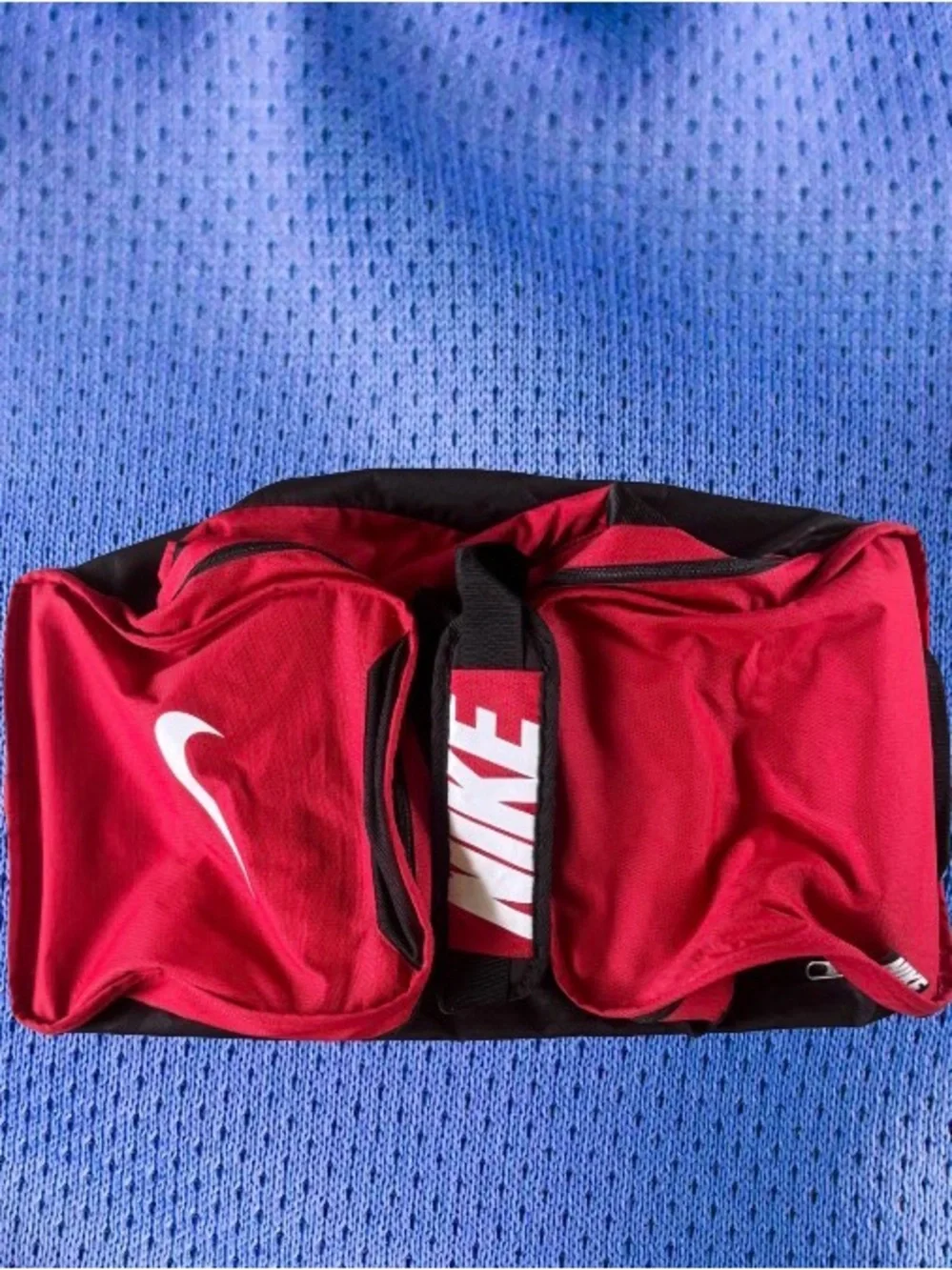 Nike Red and Black Sports Duffel with White Swoosh